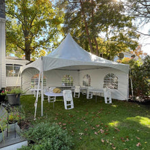 Load image into Gallery viewer,  40 person Party Package Rental Massachusetts 20x20 High Peak Tent Garden