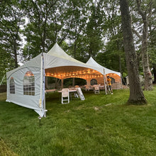 Load image into Gallery viewer, 60 Person tent rental package with lights on
