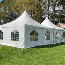Load image into Gallery viewer, 80 Person Party Package Rental Massachusetts 20x40 High Peak Tent without sidewalls outside View
