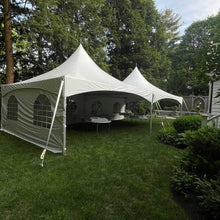 Load image into Gallery viewer,  60 Person Package Rental Massachusetts High Peak Frame Tent Package in grass 
