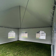 Load image into Gallery viewer,  40 person Party Package Rental Massachusetts 20x20 High Peak Tent with sidewalls inside
